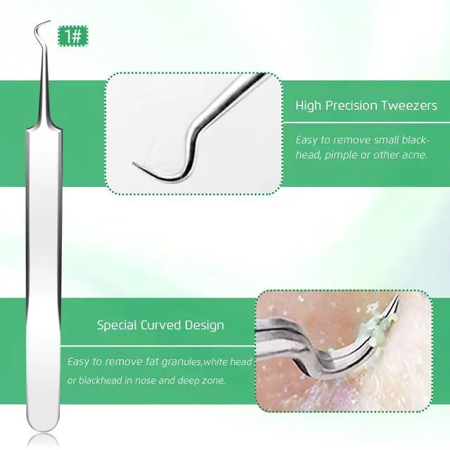 Alt view image 3 of 7 - 5PCS Blackhead Remover Comedone Extractor, Curved Blackhead Tweezers Kit, Professional Stainless Pimple Acne Blemish Removal Tools Kit for Manual