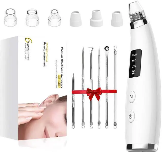 Main image of Blackhead Remover Vacuum, Type-C Rechargeable Pore Cleaner with 3 Adjustable Suction, 6 Probes & Comedone Extractor Tool Kit for Women and Men, White Heads Removal for Face & Nose (White)