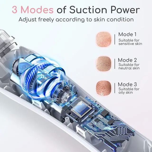 Alt view image 3 of 7 - Blackhead Remover Vacuum, Black Head Remover for Face with Camera, Pore Vacuum for Men and Women, USB Interface Type Blackhead Remover Tools, 6 Suction Heads & 3 Adjustment Modes (Grey)