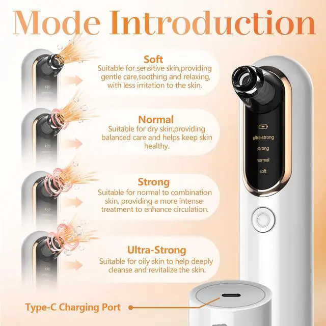 Alt view image 2 of 6 - Blackhead Remover Vacuum Blackhead Vacuum Remover Pore Extractor Blackhead Remover Tool Black Head Remover for Face Blackhead Extractor Pore Cleaner Vacuum with USB Charge 4 Modes 5 Suction Heads