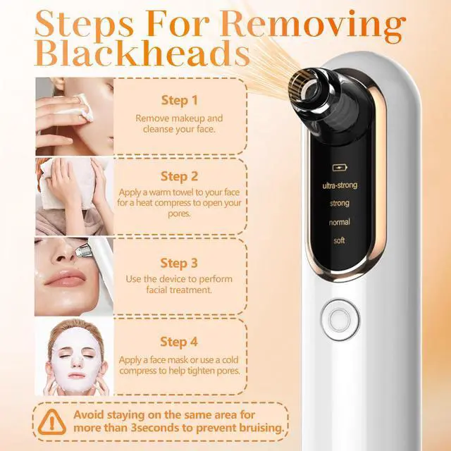 Alt view image 4 of 6 - Blackhead Remover Vacuum Blackhead Vacuum Remover Pore Extractor Blackhead Remover Tool Black Head Remover for Face Blackhead Extractor Pore Cleaner Vacuum with USB Charge 4 Modes 5 Suction Heads