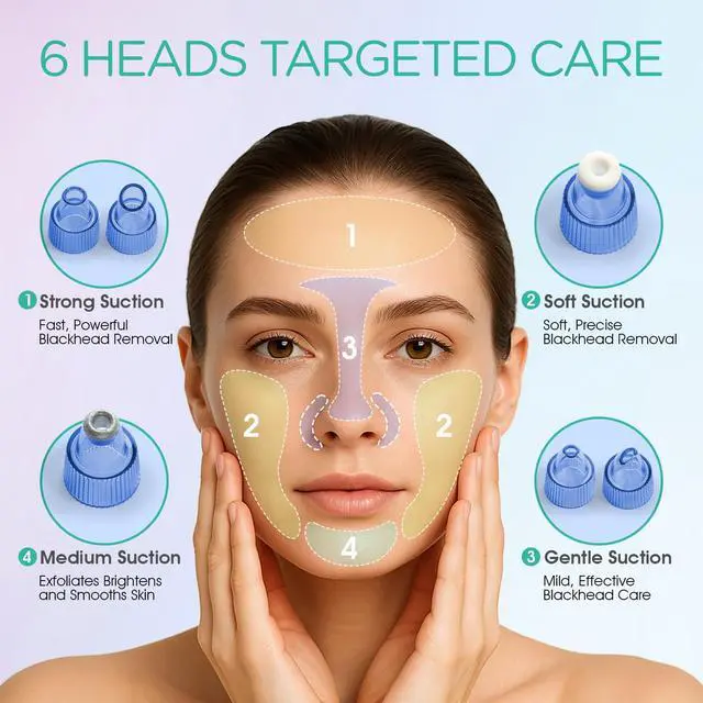 Alt view image 4 of 7 - Blackhead Remover Pore Vacuum - Electric Face Vacuum Pore Cleaner Acne White Heads Removal with 6 Suction Heads (BR410)