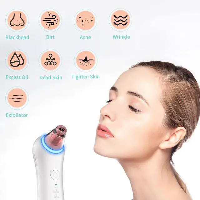 Alt view image 5 of 7 - Blackhead Remover Vacuum Pore, Black Head Remover for Face Pimple Skin Cleaner Tools Kit, Electric Comedone Facial Whitehead Extractor with Red & Blue Light, 3 Suction Levels 4 Probes