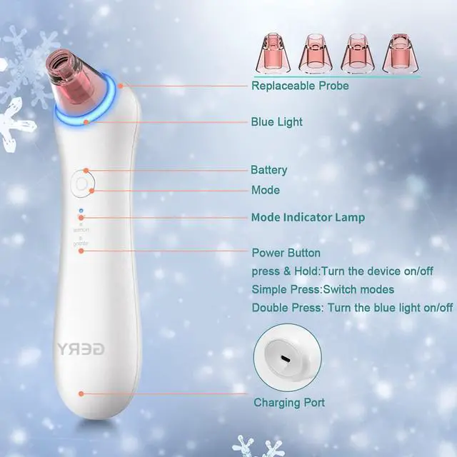 Alt view image 7 of 7 - Blackhead Remover Vacuum Pore, Black Head Remover for Face Pimple Skin Cleaner Tools Kit, Electric Comedone Facial Whitehead Extractor with Red & Blue Light, 3 Suction Levels 4 Probes