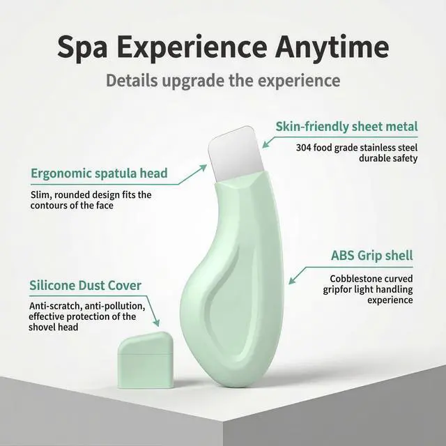 Alt view image 2 of 7 - Blackhead Remover Tool, Stainless Steel Face Scraper for Deep Cleansing, Skin Scrubber Face Spatula with Silicone Cover, Nose Blackhead Remover, Skin Care Tool for Men and Women (Green)