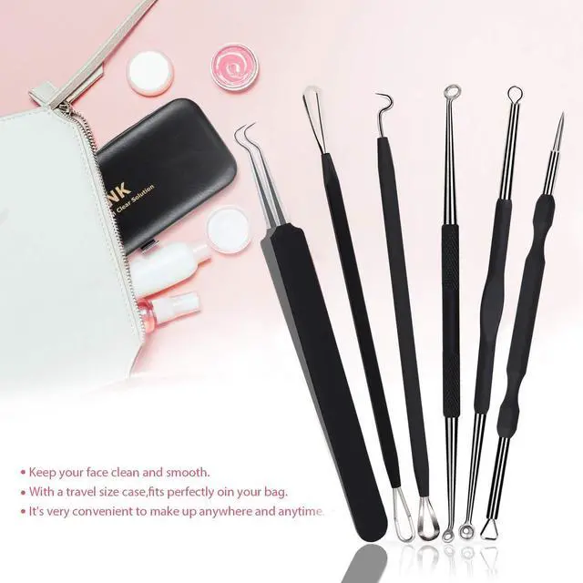 Alt view image 2 of 5 - Blackhead Remover Tool Comedones Extractor Acne Removal Kit for Blemish, Whitehead Popping, 6 Pcs Zit Removing for Nose Face Tools with a Leather Bag (Black)