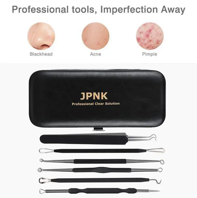 Alt view image 3 of 5 - Blackhead Remover Tool Comedones Extractor Acne Removal Kit for Blemish, Whitehead Popping, 6 Pcs Zit Removing for Nose Face Tools with a Leather Bag (Black)