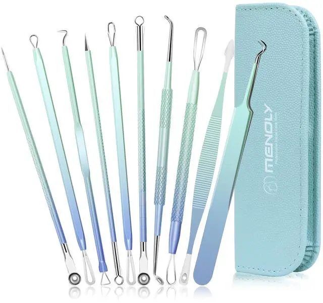 Main image of Blackhead Remover Tools 10Pcs Pimple Popper Tool Kit, Blackhead Remover Extractor Tools, Anti-Slip Handle Pimple Comedone Extractor Acne Kit for Blackhead,Blemish,Zit Whitehead
