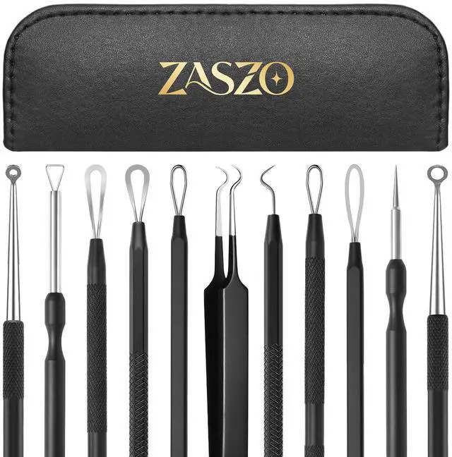 Main image of 6 Pcs Pimple Extractor Tool Kit, Stainless Blackhead Remover Tools, Professional Comedone Pimple Popper Tools with Leather Bag