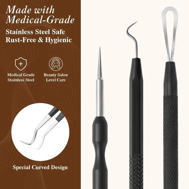 Alt view image 2 of 7 - 6 Pcs Pimple Extractor Tool Kit, Stainless Blackhead Remover Tools, Professional Comedone Pimple Popper Tools with Leather Bag