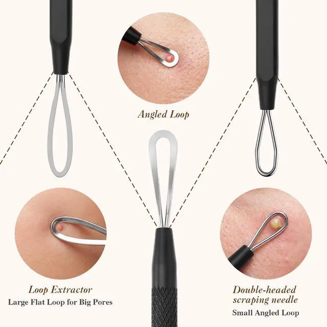 Alt view image 4 of 7 - 6 Pcs Pimple Extractor Tool Kit, Stainless Blackhead Remover Tools, Professional Comedone Pimple Popper Tools with Leather Bag