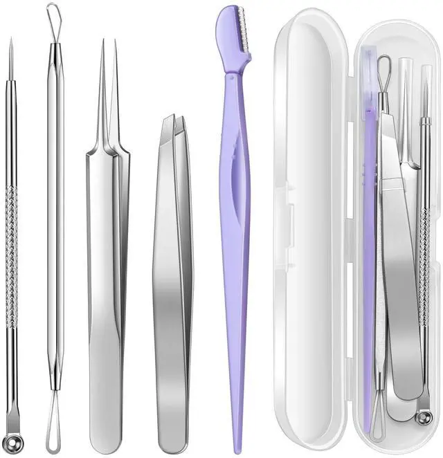 Main image of Pimple Popper Tool Kit, 6 pcs Blackhead Remover Tools for Face and Nose, Ingrown Hair Removal Kit with Pimple Extractor, Pore Extractor, Tweezer, Razor