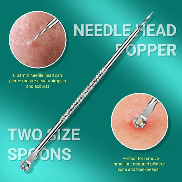 Alt view image 6 of 7 - Pimple Popper Tool Kit, 6 pcs Blackhead Remover Tools for Face and Nose, Ingrown Hair Removal Kit with Pimple Extractor, Pore Extractor, Tweezer, Razor