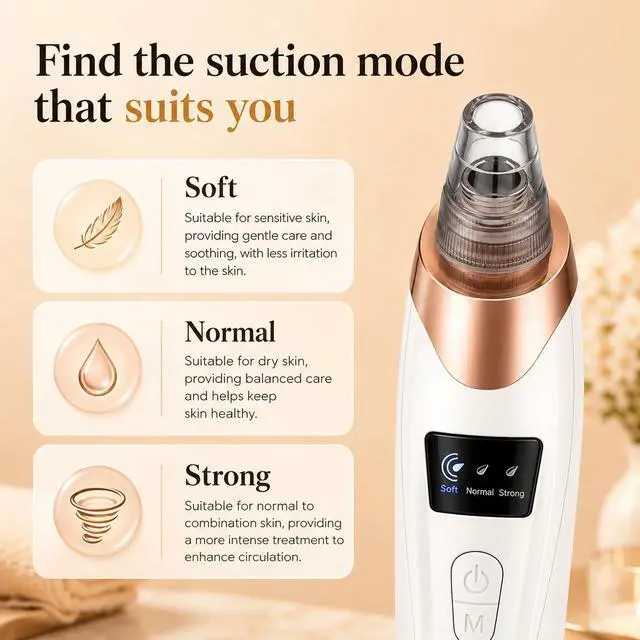 Alt view image 5 of 7 - Blackhead Remover Vacuum - Professional Blackhead Extractor for Face with 3 Adjustable Suction Levels, USB Rechargeable Pore Cleaner, and 5 Interchangeable Probes (White)