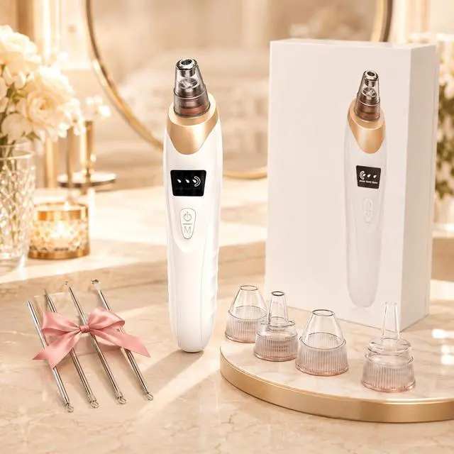Alt view image 7 of 7 - Blackhead Remover Vacuum - Professional Blackhead Extractor for Face with 3 Adjustable Suction Levels, USB Rechargeable Pore Cleaner, and 5 Interchangeable Probes (White)
