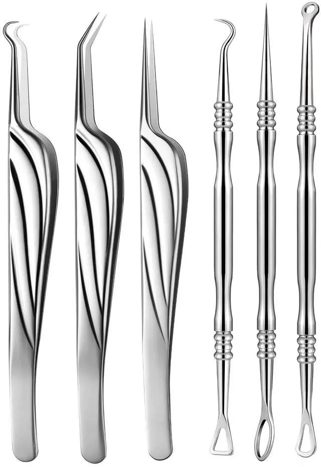 Main image of Blackhead and Acne Extractor Kit, Professional Pimple Popper Tool Kit, Acne Tweezers and Blackhead Remover Tools for Face, 6 PCS Surgical Extractor Pimple Popping Tools