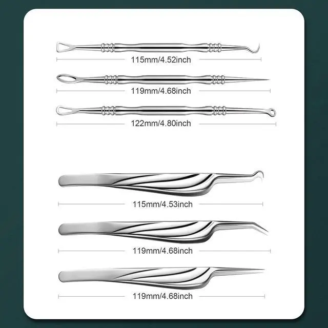Alt view image 7 of 7 - Blackhead and Acne Extractor Kit, Professional Pimple Popper Tool Kit, Acne Tweezers and Blackhead Remover Tools for Face, 6 PCS Surgical Extractor Pimple Popping Tools