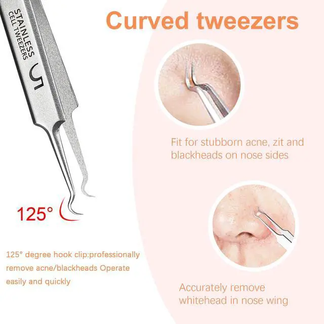Alt view image 2 of 6 - Professional Blackhead Tweezers,High Hard Stainless Steel Blackhead Remover Tweezers, Precision Pimple Popper Tool Kit, Blackhead Extractor