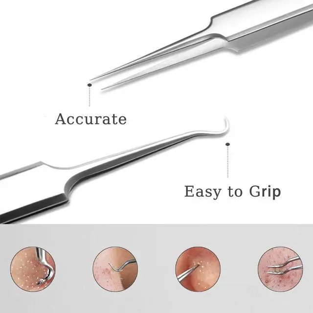 Alt view image 5 of 7 - Professional Facial Blackhead Remover Tweezers,3Pcs Precision Pimple Popper Tool Kit for Whitehead Ance Blemishs Comedones Stainless Steel Makeup Tool