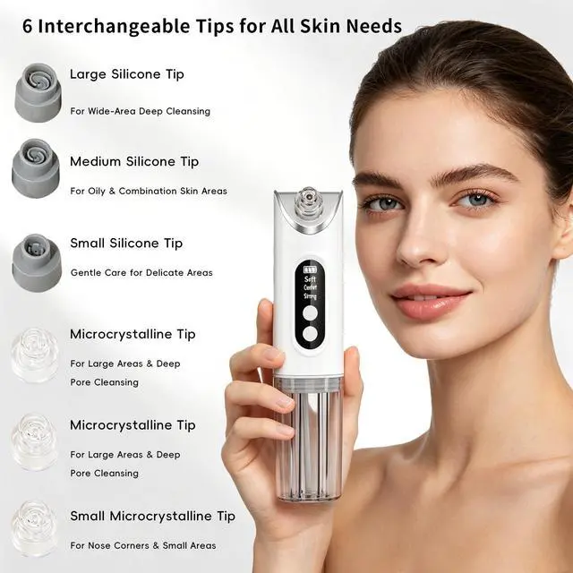 Alt view image 4 of 7 - Pore Vacuum Blackhead Remover, 2-in-1 Hydrating Facial Cleansing Tool, 3 Suction Levels, 6 Replaceable Heads, Deep Pore Cleaning for Blackheads & Blemishes