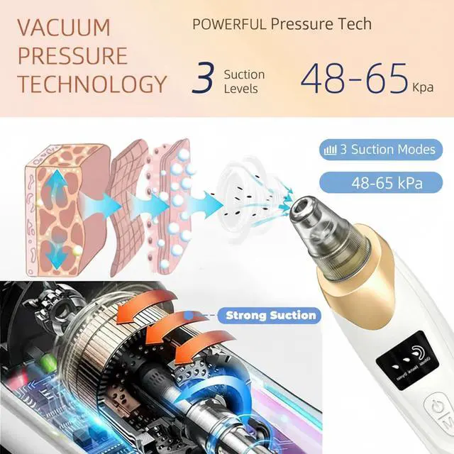 Alt view image 3 of 7 - 2026 Blackhead Remover with 5 Suction Heads & 4 Gold Extraction Tools, Electric Blackhead Vacuum Pore Vacuum for Deep Facial Cleaning, USB Rechargeable for Women & Men