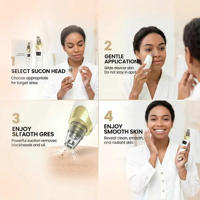 Alt view image 4 of 7 - 2026 Blackhead Remover with 5 Suction Heads & 4 Gold Extraction Tools, Electric Blackhead Vacuum Pore Vacuum for Deep Facial Cleaning, USB Rechargeable for Women & Men