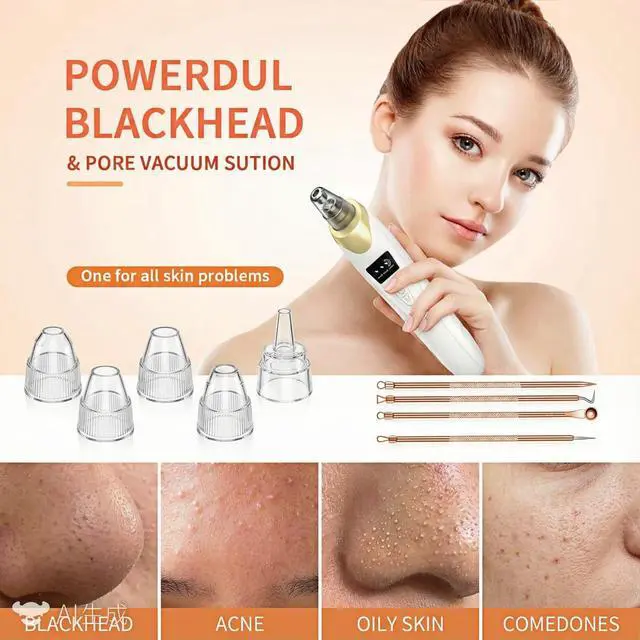 Alt view image 5 of 7 - 2026 Blackhead Remover with 5 Suction Heads & 4 Gold Extraction Tools, Electric Blackhead Vacuum Pore Vacuum for Deep Facial Cleaning, USB Rechargeable for Women & Men