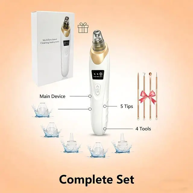 Alt view image 2 of 7 - 2026 Blackhead Remover with 5 Suction Heads & 4 Gold Extraction Tools, Electric Blackhead Vacuum Pore Vacuum for Deep Facial Cleaning, USB Rechargeable for Women & Men