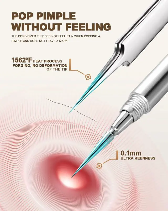Alt view image 4 of 7 - Professional Facial Milia Removal Tool and Whitehead Extractor,Titanium Alloy Double Ended Needle and Steel Tweezers Kit,Blackhead,Blemish,Zit and Pimple Acne Remover Popper (Stainless Silver)