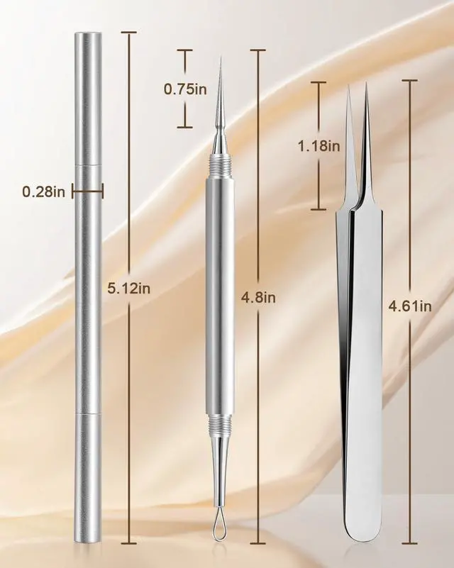 Alt view image 7 of 7 - Professional Facial Milia Removal Tool and Whitehead Extractor,Titanium Alloy Double Ended Needle and Steel Tweezers Kit,Blackhead,Blemish,Zit and Pimple Acne Remover Popper (Stainless Silver)