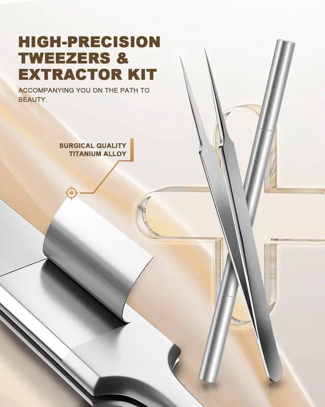 Alt view image 6 of 7 - Professional Facial Milia Removal Tool and Whitehead Extractor,Titanium Alloy Double Ended Needle and Steel Tweezers Kit,Blackhead,Blemish,Zit and Pimple Acne Remover Popper (Stainless Silver)