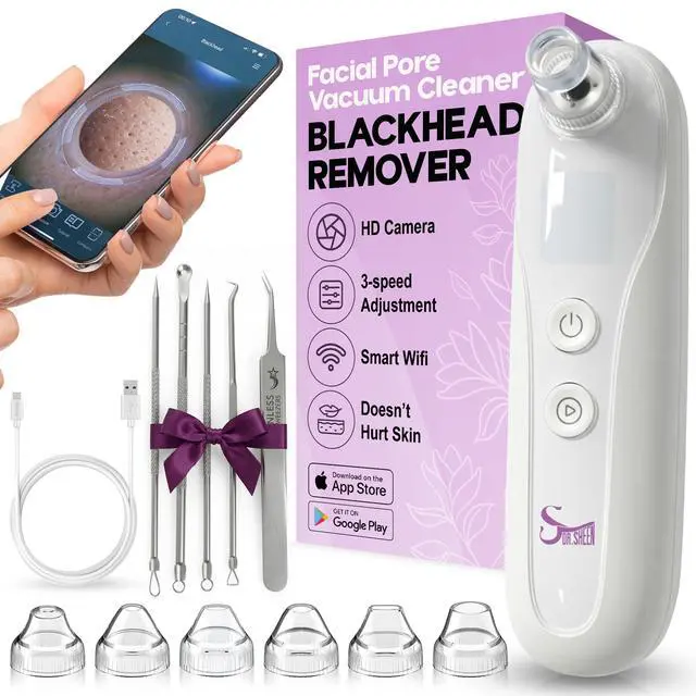 Alt view image 2 of 7 - Blackhead Remover Vacuum Camera, 3 Suction Modes, 6 Heads, USB Rechargeable + Bio Collagen Mask 6 Pack, Hydrogel Korean Masks, Hydrating Anti-Aging Moisturizing, Elasticity & Radiance After Vacuum to