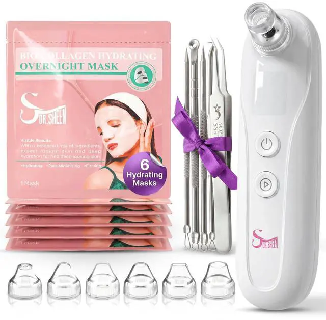 Main image of Blackhead Remover Vacuum Camera, 3 Suction Modes, 6 Heads, USB Rechargeable + Bio Collagen Mask 6 Pack, Hydrogel Korean Masks, Hydrating Anti-Aging Moisturizing, Elasticity & Radiance After Vacuum to
