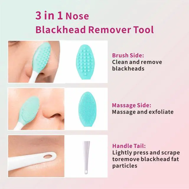 Alt view image 4 of 7 - Silicone Nose Blackhead Remover Tool Set,Blackhead Scraper Tool,2Pcs Pore Cleaning Brush, Face Scrubber Skin Spatula, Pore Scrubber for Deep Cleansing,Face Exfoliator Scrubber for Women Men