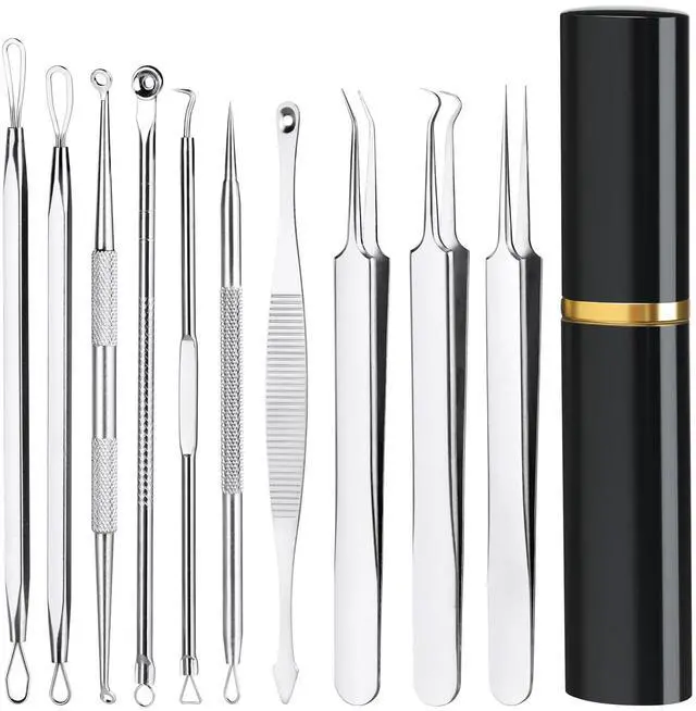 Main image of Pimple Popper Tool Kit,10 Pcs Professional Blackhead Remover Comedones Extractor for Easy Removal for Pimples,Blackheads,Zit Removing, Facial and Nose, Acne Removal Kit with Metal Box (Silver)