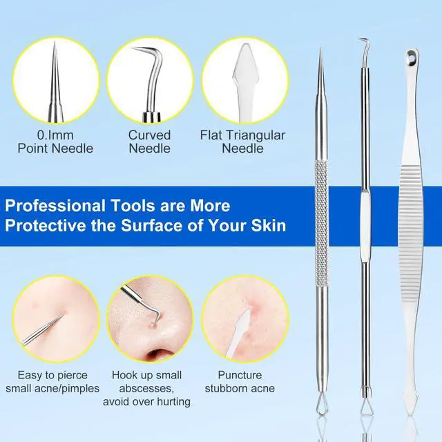Alt view image 3 of 7 - Pimple Popper Tool Kit,10 Pcs Professional Blackhead Remover Comedones Extractor for Easy Removal for Pimples,Blackheads,Zit Removing, Facial and Nose, Acne Removal Kit with Metal Box (Silver)