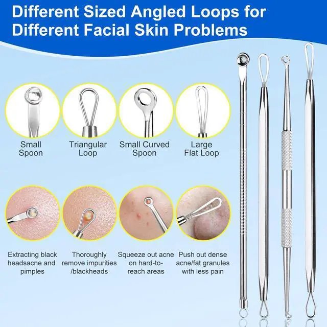 Alt view image 4 of 7 - Pimple Popper Tool Kit,10 Pcs Professional Blackhead Remover Comedones Extractor for Easy Removal for Pimples,Blackheads,Zit Removing, Facial and Nose, Acne Removal Kit with Metal Box (Silver)