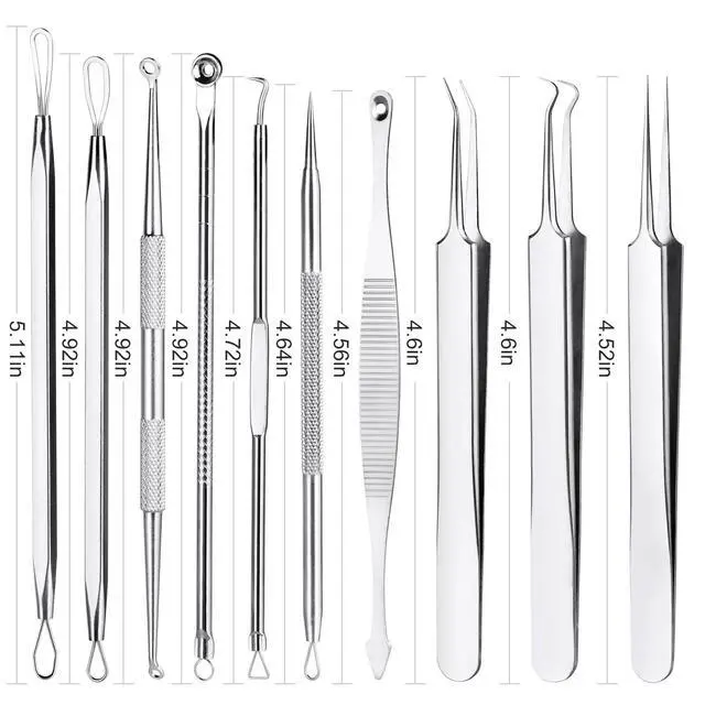 Alt view image 7 of 7 - Pimple Popper Tool Kit,10 Pcs Professional Blackhead Remover Comedones Extractor for Easy Removal for Pimples,Blackheads,Zit Removing, Facial and Nose, Acne Removal Kit with Metal Box (Silver)