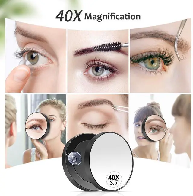 Alt view image 3 of 7 - 40X Magnifying Mirror, 3.5 Inch Round Compact Mirror with Suction Cup, Stainless Steel Tweezers, Perfect for Makeup, Eyebrows, Beards, Travel
