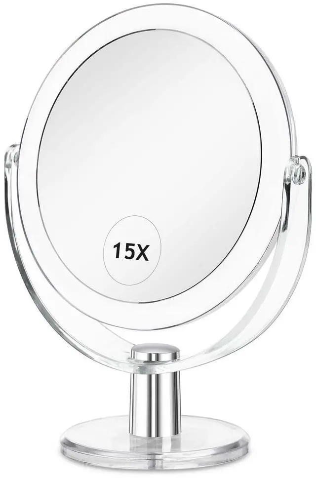 Main image of Vanity Makeup Mirror with Stand, 1X/15X Magnification Double Sided 360 Degree Swivel, Portable Table Desk Counter top Magnifying Mirror, Tabletop Mirror for Bedroom or Dorm Room, 6.25 Inch
