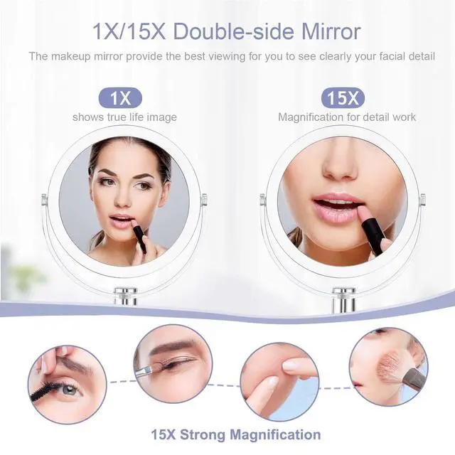 Alt view image 2 of 7 - Vanity Makeup Mirror with Stand, 1X/15X Magnification Double Sided 360 Degree Swivel, Portable Table Desk Counter top Magnifying Mirror, Tabletop Mirror for Bedroom or Dorm Room, 6.25 Inch