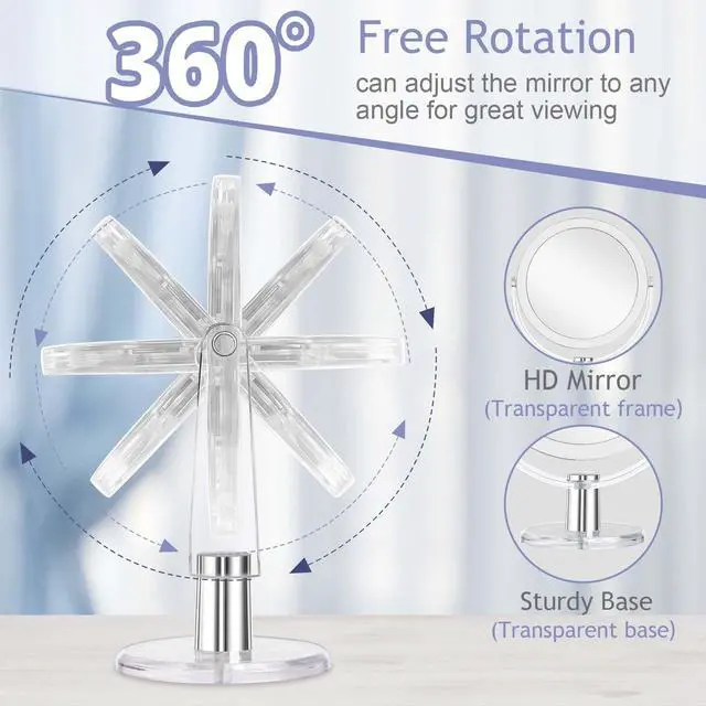 Alt view image 3 of 7 - Vanity Makeup Mirror with Stand, 1X/15X Magnification Double Sided 360 Degree Swivel, Portable Table Desk Counter top Magnifying Mirror, Tabletop Mirror for Bedroom or Dorm Room, 6.25 Inch