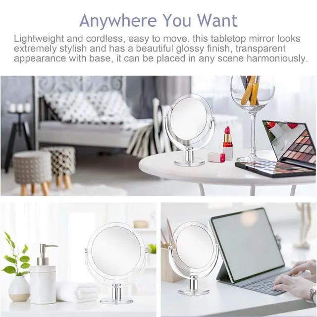 Alt view image 4 of 7 - Vanity Makeup Mirror with Stand, 1X/15X Magnification Double Sided 360 Degree Swivel, Portable Table Desk Counter top Magnifying Mirror, Tabletop Mirror for Bedroom or Dorm Room, 6.25 Inch
