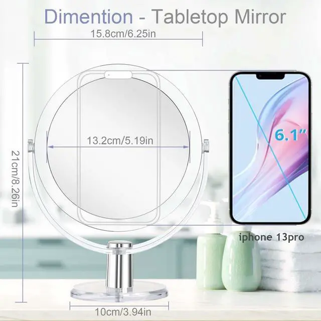 Alt view image 6 of 7 - Vanity Makeup Mirror with Stand, 1X/15X Magnification Double Sided 360 Degree Swivel, Portable Table Desk Counter top Magnifying Mirror, Tabletop Mirror for Bedroom or Dorm Room, 6.25 Inch