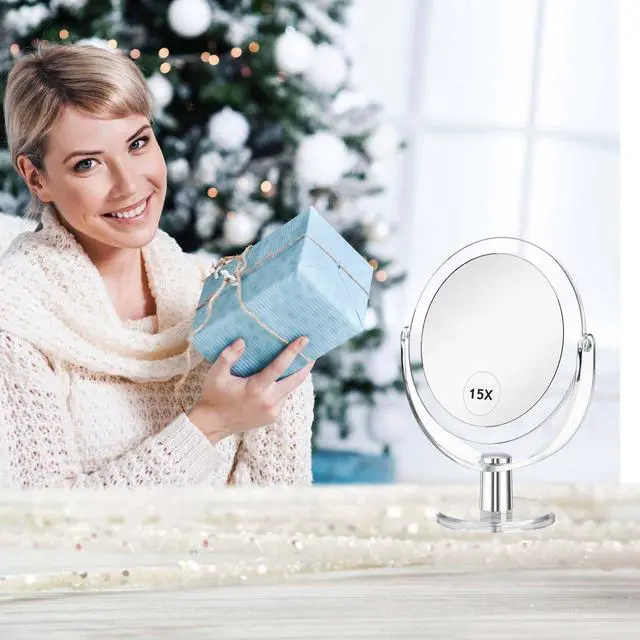 Alt view image 7 of 7 - Vanity Makeup Mirror with Stand, 1X/15X Magnification Double Sided 360 Degree Swivel, Portable Table Desk Counter top Magnifying Mirror, Tabletop Mirror for Bedroom or Dorm Room, 6.25 Inch