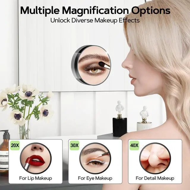 Alt view image 2 of 7 - Magnifying Mirror Set, 20x&30x&40x Suction Cup Makeup Mirror, 2 Tweezers & Storage Bag, 3.5 Inch Compact Mirror for Travel, Bathroom, Home, Gifts for Women