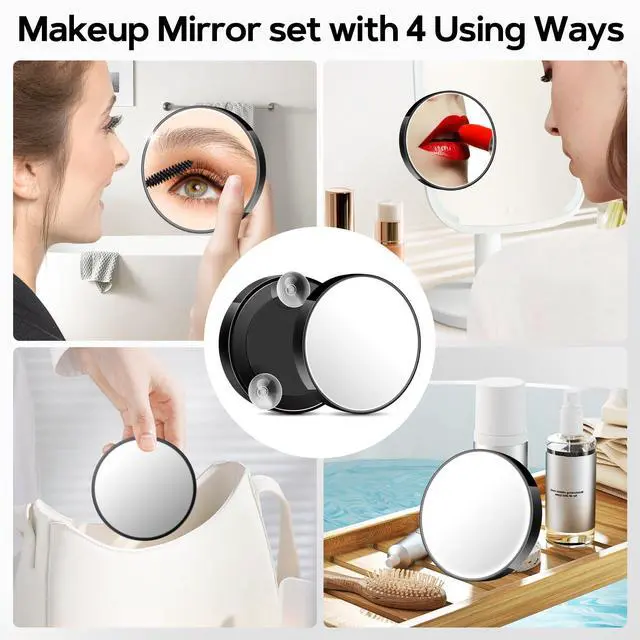 Alt view image 7 of 7 - Magnifying Mirror Set, 20x&30x&40x Suction Cup Makeup Mirror, 2 Tweezers & Storage Bag, 3.5 Inch Compact Mirror for Travel, Bathroom, Home, Gifts for Women