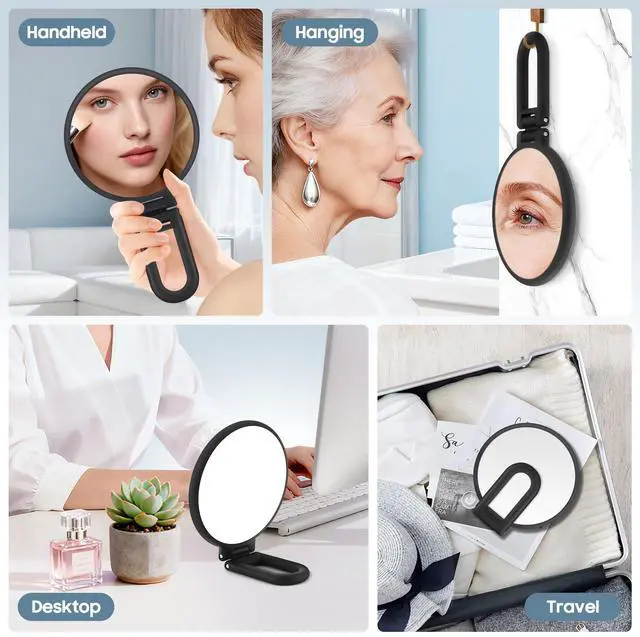 Alt view image 3 of 7 - 40X Magnifying Mirror, Hand Mirror for Makeup, Double Sided with 40X/1X Magnification, Travel Essential, Portable Foldable for Desktop and Bathroom, Gift for Women, Frosted Black