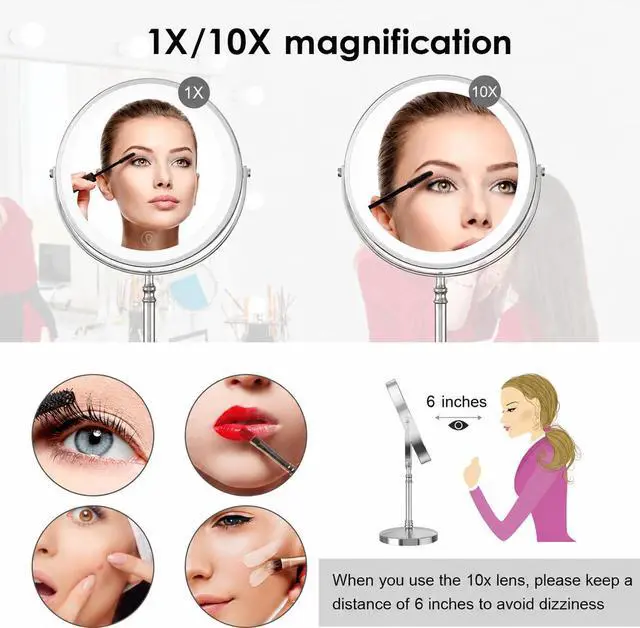 Alt view image 5 of 7 - Makeup Mirror, Rechargeable Vanity Mirror with 3 Lights, 1X/10X