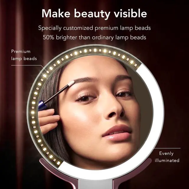 Alt view image 2 of 7 - Travel Makeup Mirror with Lights, Rechargeable Double-Sided 10X/1X Magnifying Mirror, Portable Lighted Beauty Mirror, 3 Color Lighting, Dimmable Touch Screen, Tabletop Handhold Hanging (White)
